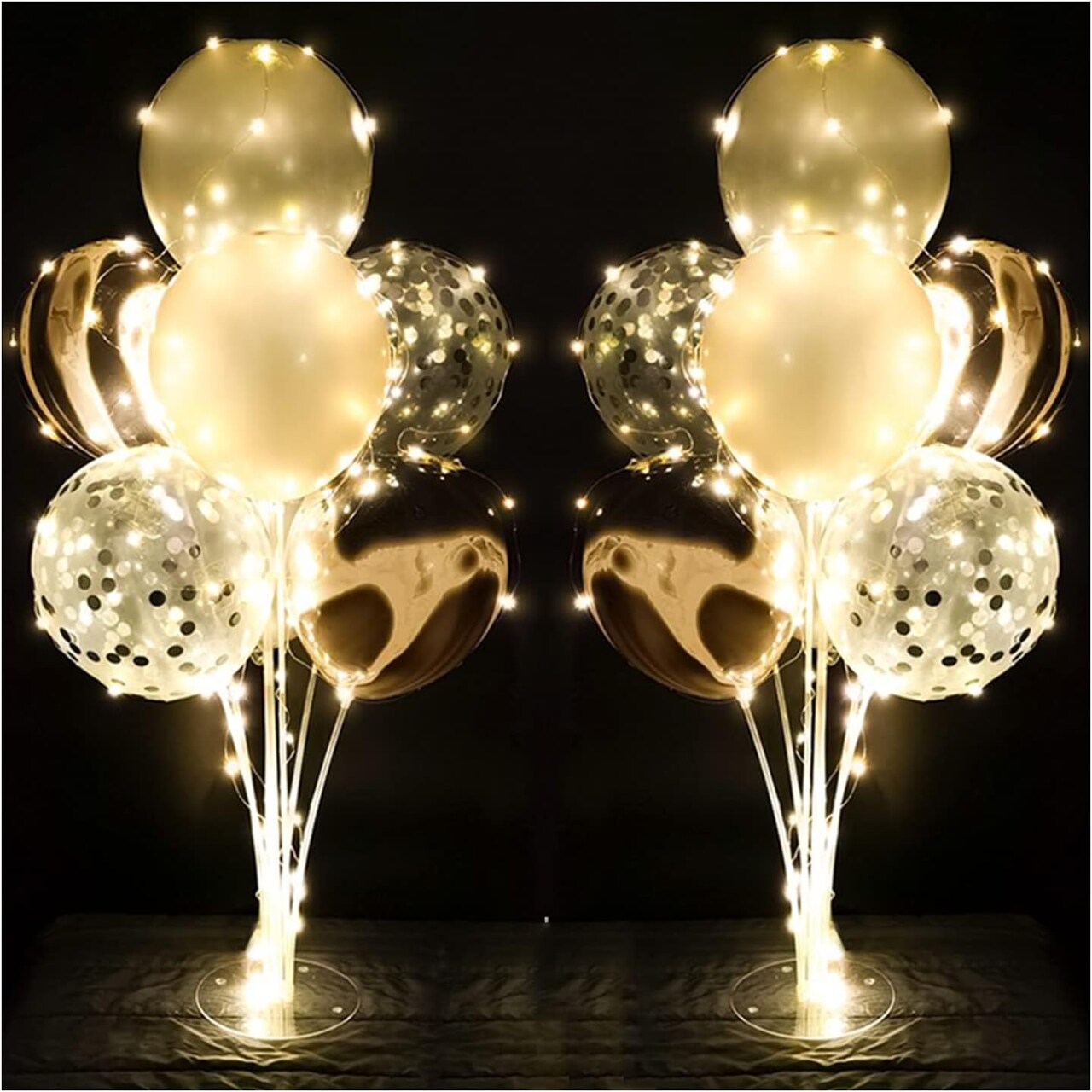 2 Sets Balloon Stand Kit Silver with String Light Table Centerpiece Reusable Balloon Decorations for Party (Silver)